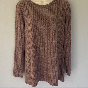 Women's Long Sleeve Ribbed Knit Top - Brown